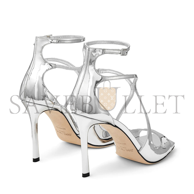 JIMMY CHOO AZIA 95 SILVER LIQUID METAL LEATHER SANDALS AZIA95QUI JIMMY CHOO AZIA 95 SILVER LIQUID METAL LEATHER SANDALS AZIA95QUI
